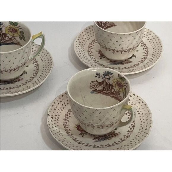 Royal Doulton Grantham Brown 6 Demitasse Espresso Cups and 4 Saucers D547 - Picture 2 of 9